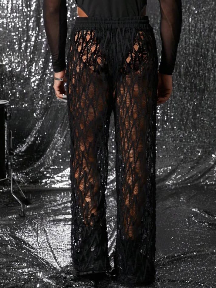 WILDFASHION Men's Sexy Semi-Sheer Straight Long Lounge Pant